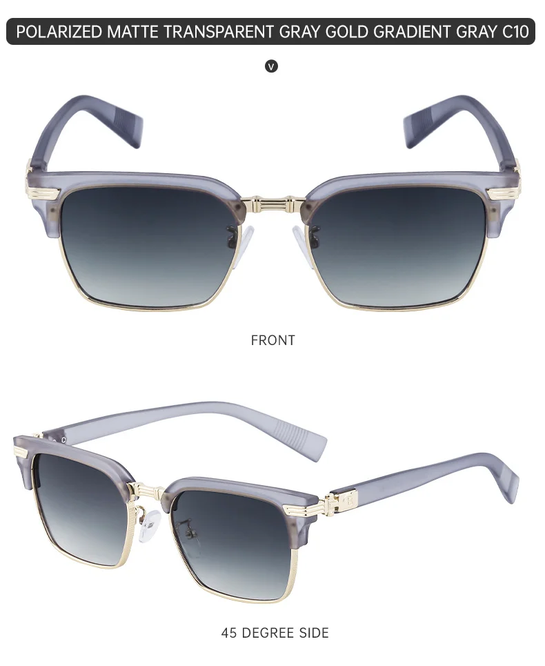 Black Metal Unisex Retro Browline Sunglasses - Polarized Square Clubmaster Sun Glasses - Details 21
