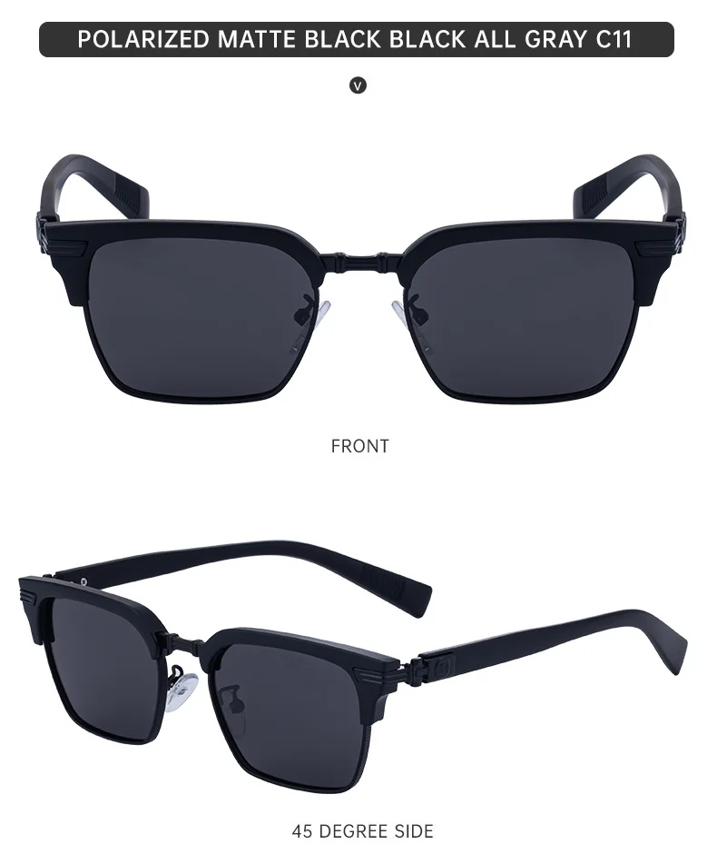 Black Metal Unisex Retro Browline Sunglasses - Polarized Square Clubmaster Sun Glasses - Details 22