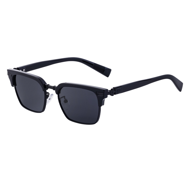 Black Metal Unisex Retro Browline Sunglasses - Polarized Square Clubmaster Sun Glasses - View 5