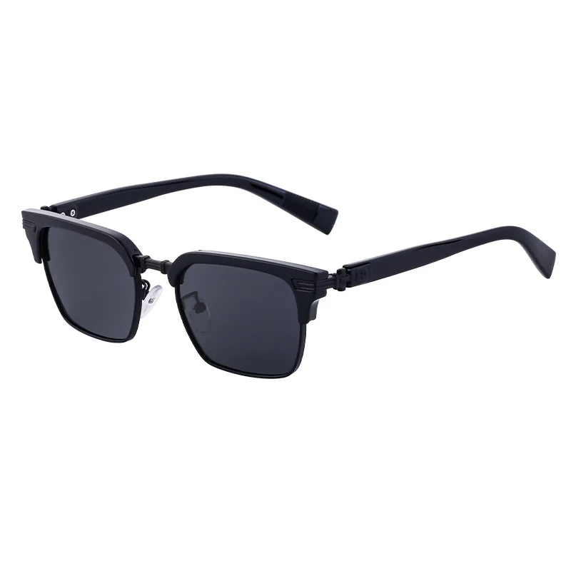 Black Metal Unisex Retro Browline Sunglasses - Polarized Square Clubmaster Sun Glasses - View 5