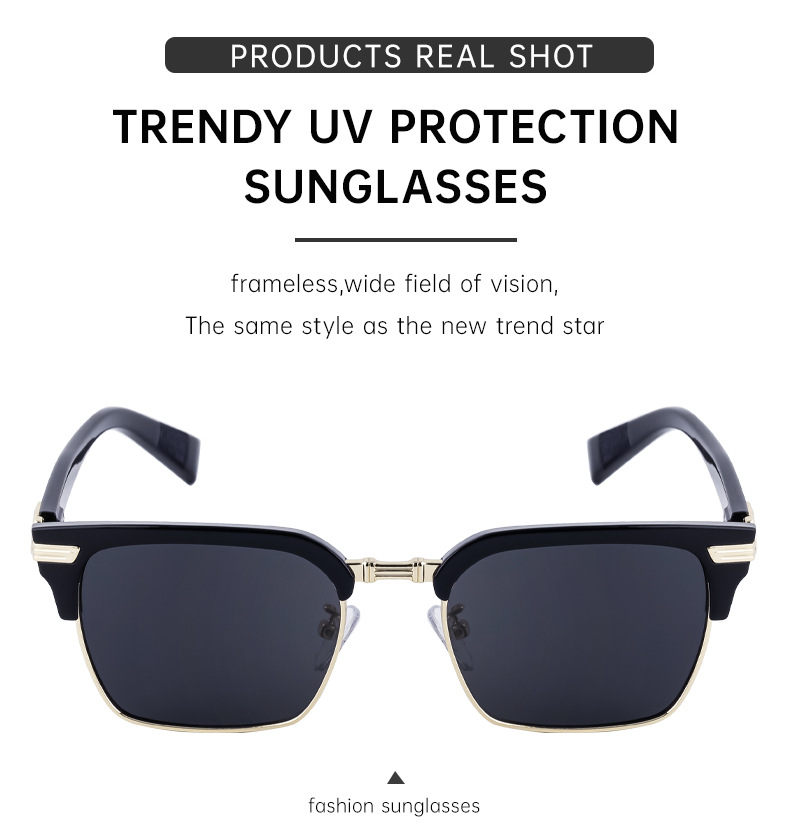 Black Metal Unisex Retro Browline Sunglasses - High-End Square Polarized Driving Glasses - Details 12