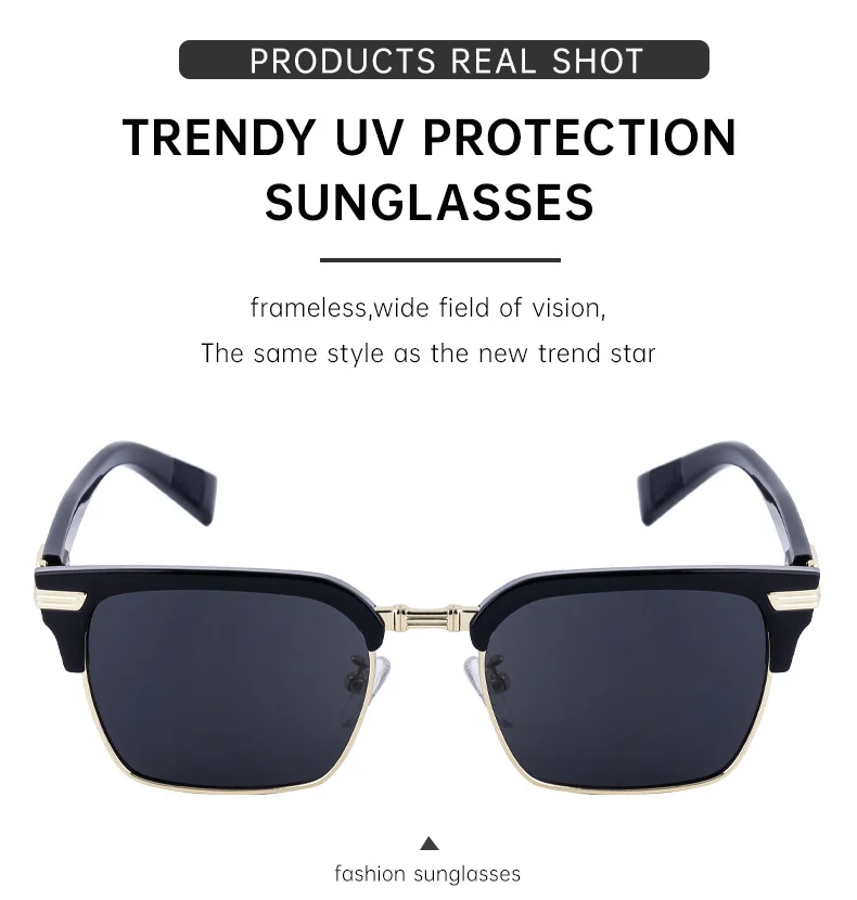 Black Metal Unisex Retro Browline Sunglasses - High-End Square Polarized Driving Glasses - Details 12