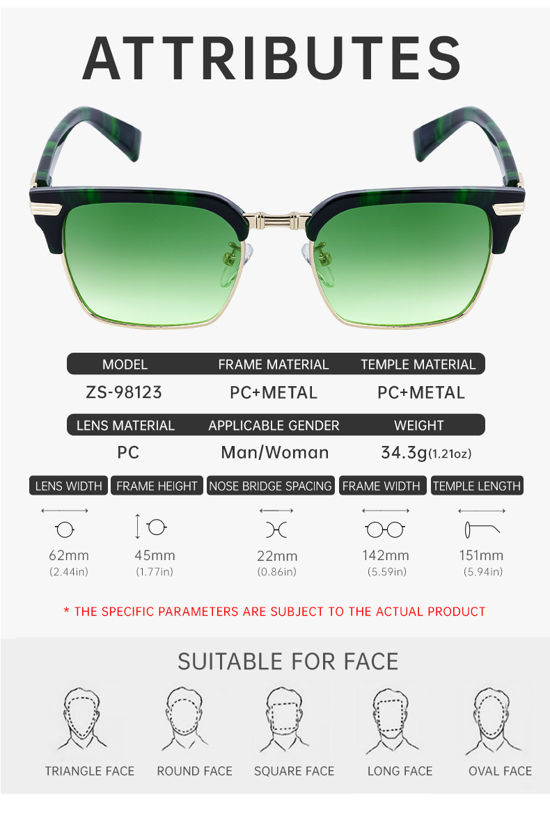 Black Metal Unisex Retro Browline Sunglasses - High-End Square Polarized Driving Glasses - Details 16