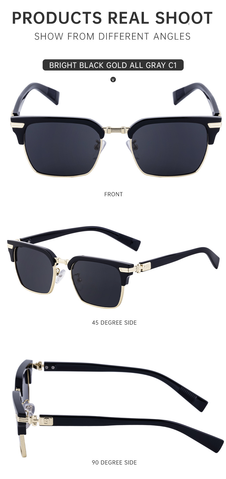Black Metal Unisex Retro Browline Sunglasses - High-End Square Polarized Driving Glasses - Details 17