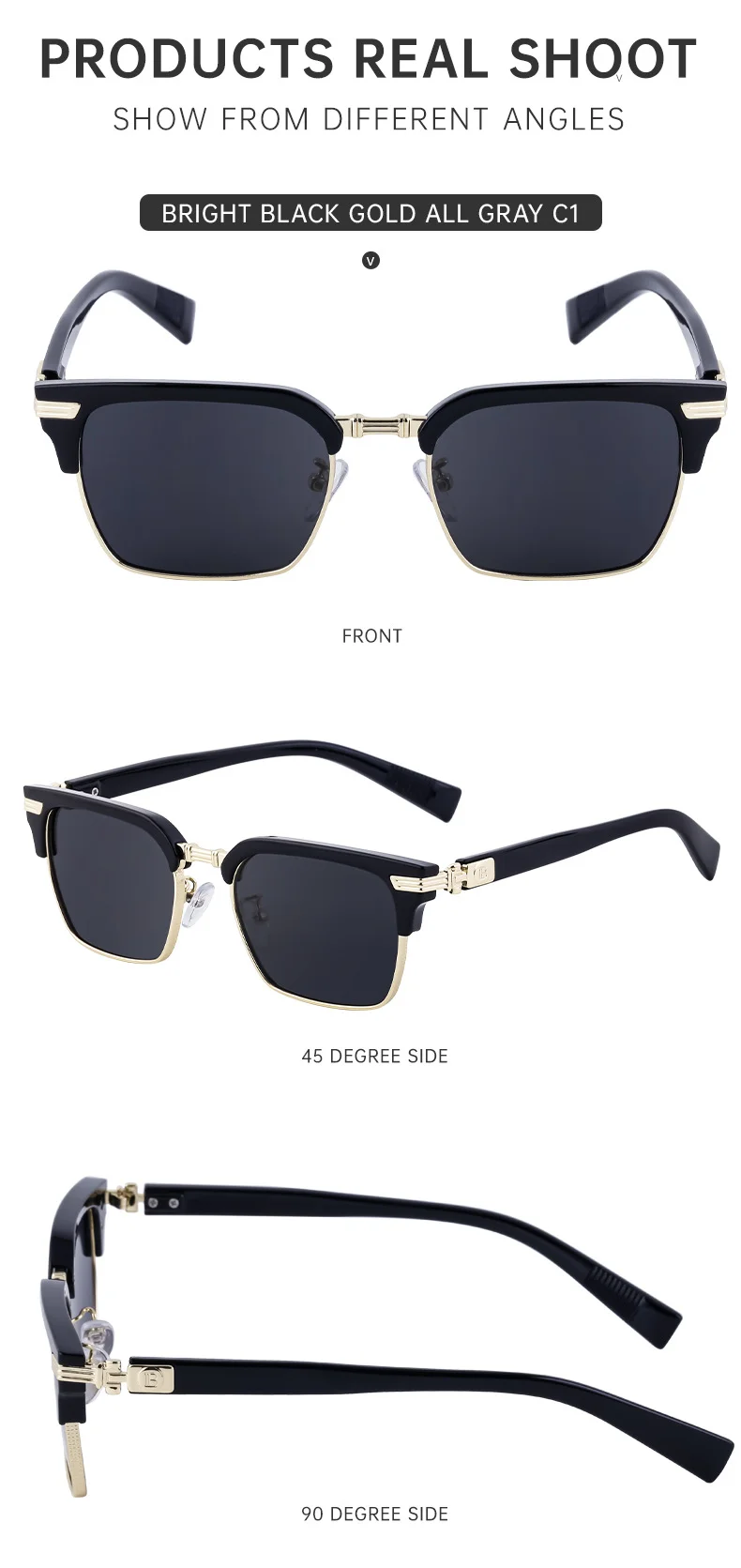 Black Metal Unisex Retro Browline Sunglasses - High-End Square Polarized Driving Glasses - Details 17