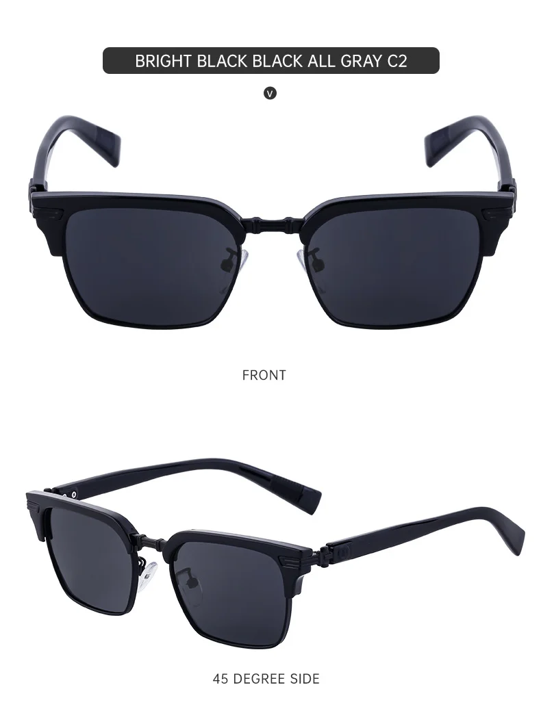 Black Metal Unisex Retro Browline Sunglasses - High-End Square Polarized Driving Glasses - Details 18
