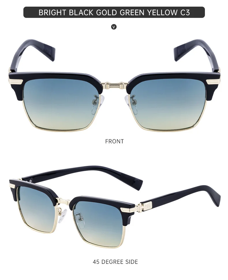 Black Metal Unisex Retro Browline Sunglasses - High-End Square Polarized Driving Glasses - Details 19