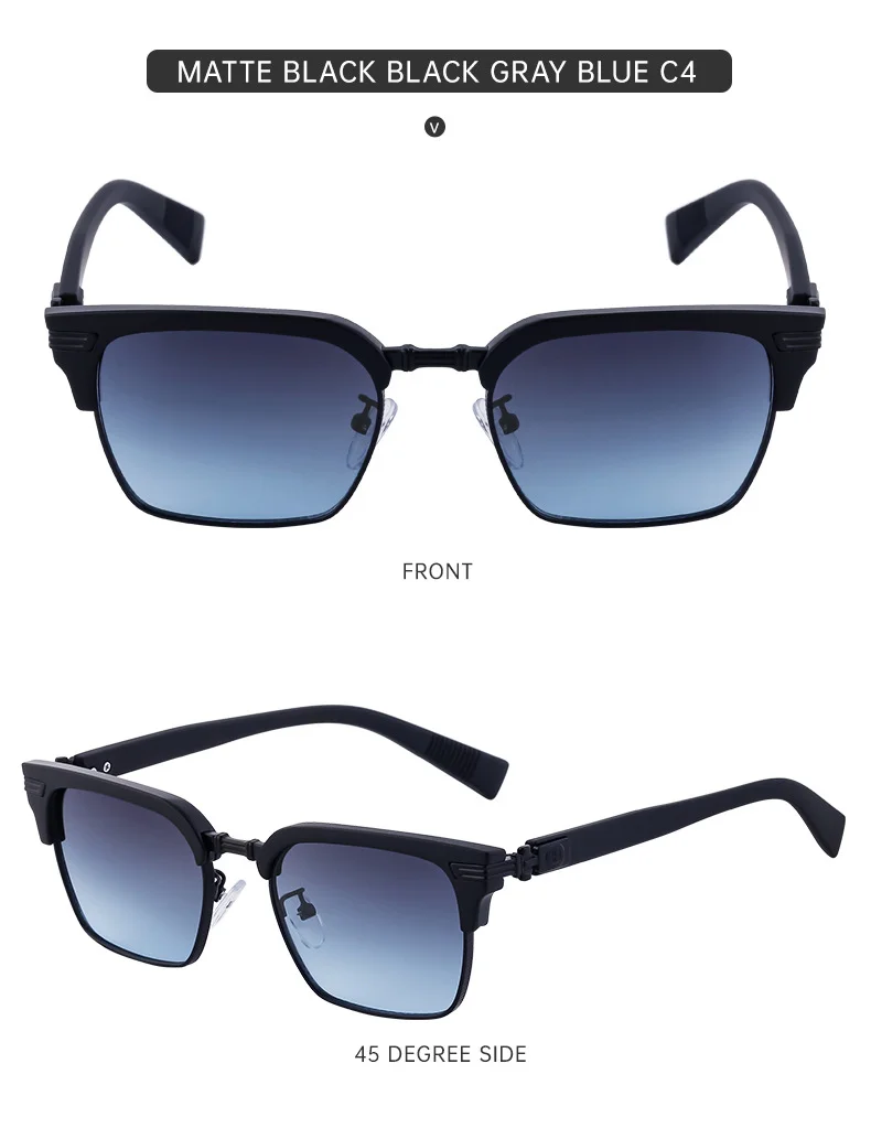 Black Metal Unisex Retro Browline Sunglasses - High-End Square Polarized Driving Glasses - Details 20