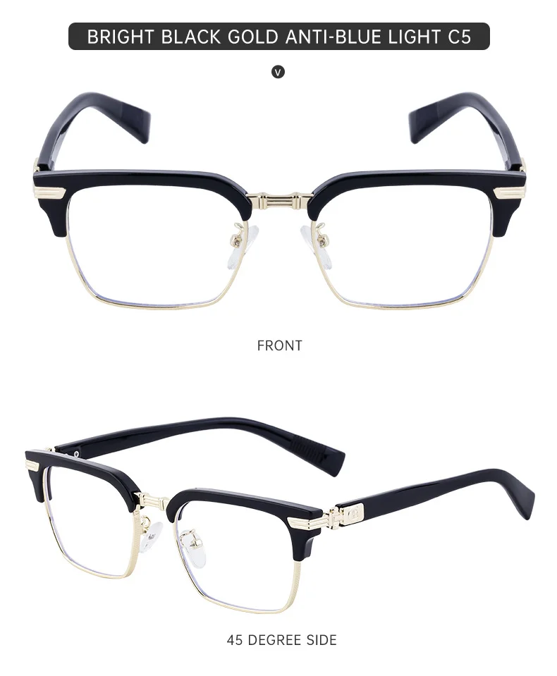 Black Metal Unisex Retro Browline Sunglasses - High-End Square Polarized Driving Glasses - Details 21