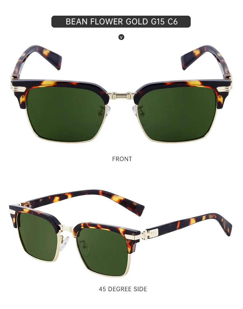 Black Metal Unisex Retro Browline Sunglasses - High-End Square Polarized Driving Glasses - Details 22