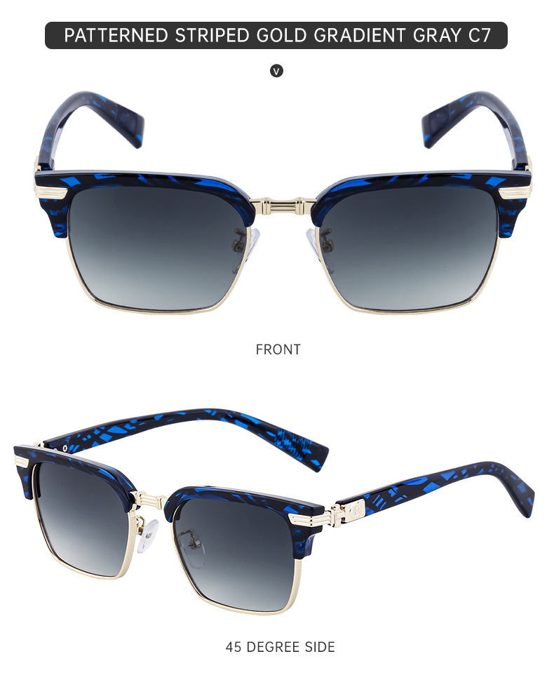 Black Metal Unisex Retro Browline Sunglasses - High-End Square Polarized Driving Glasses - Details 23