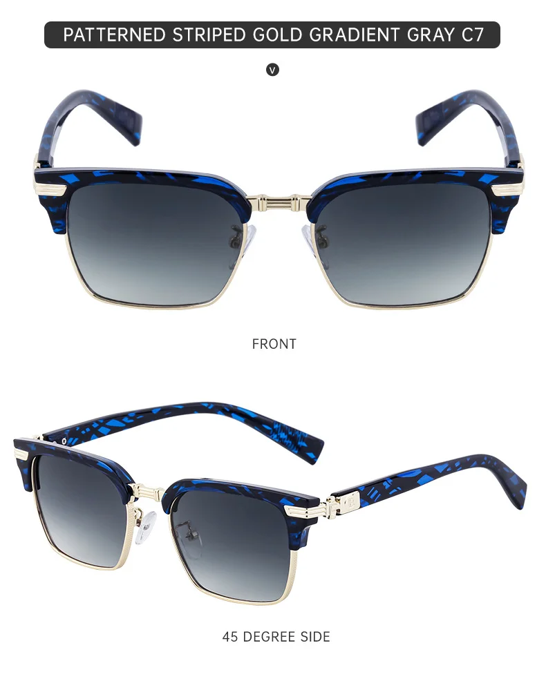Black Metal Unisex Retro Browline Sunglasses - High-End Square Polarized Driving Glasses - Details 23