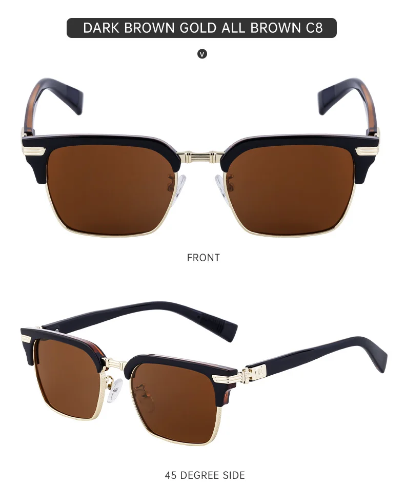 Black Metal Unisex Retro Browline Sunglasses - High-End Square Polarized Driving Glasses - Details 24