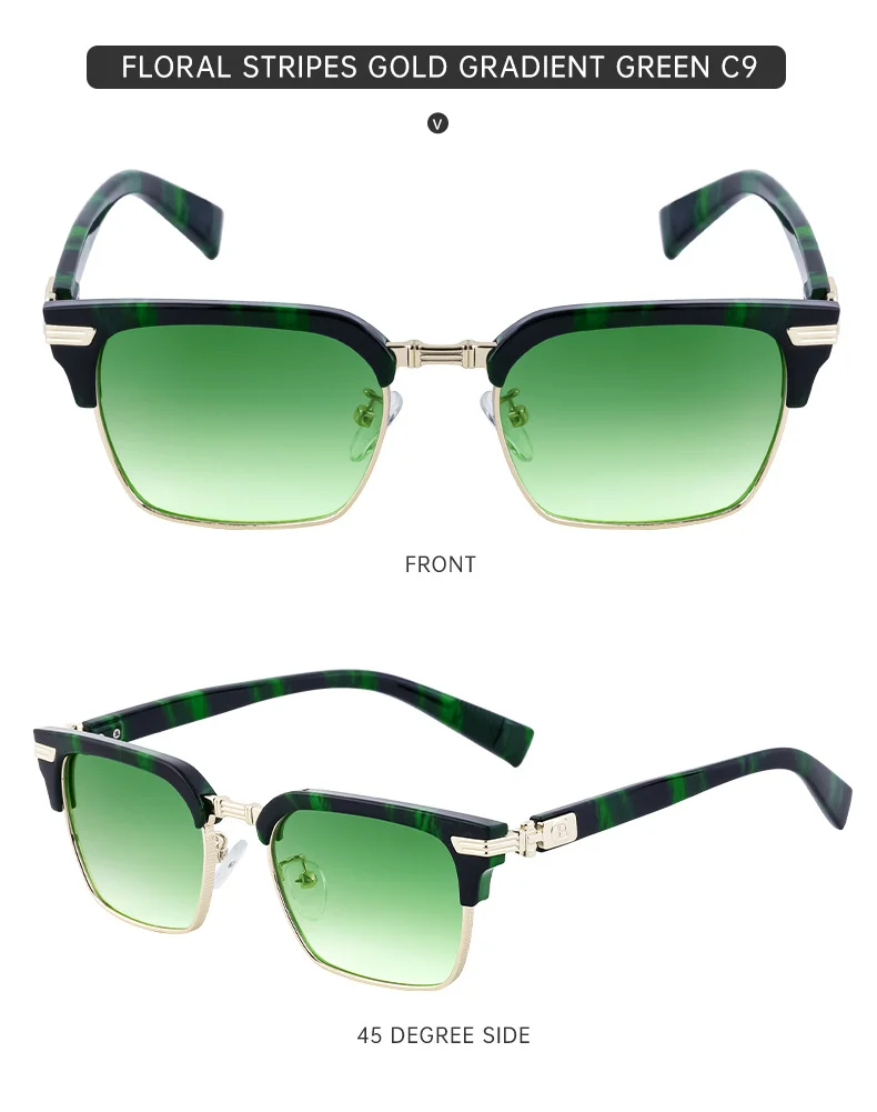 Black Metal Unisex Retro Browline Sunglasses - High-End Square Polarized Driving Glasses - Details 25