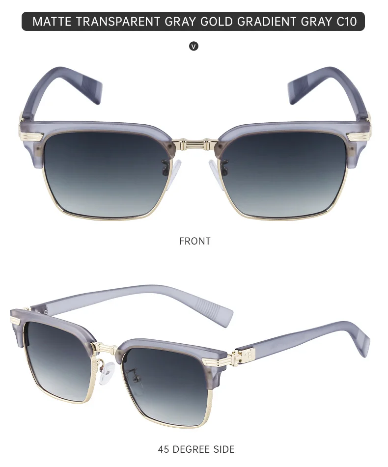 Black Metal Unisex Retro Browline Sunglasses - High-End Square Polarized Driving Glasses - Details 26