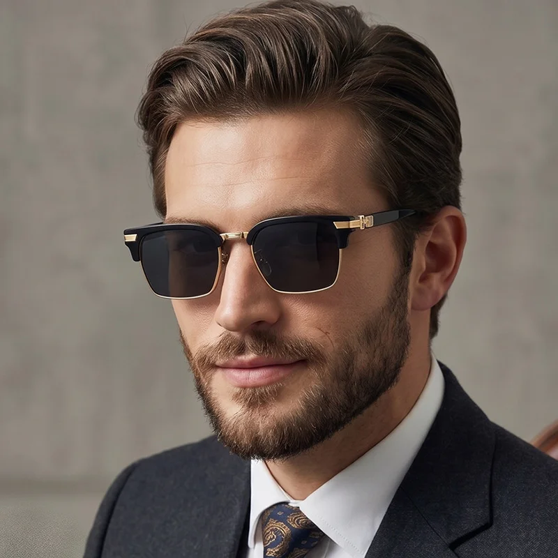 Unisex Retro Browline Sunglasses - High-End Square Polarized Driving Glasses