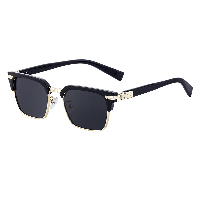 Black Metal Unisex Retro Browline Sunglasses - High-End Square Polarized Driving Glasses - View 4