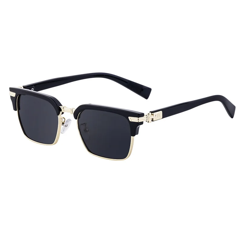 Black Metal Unisex Retro Browline Sunglasses - High-End Square Polarized Driving Glasses - View 4