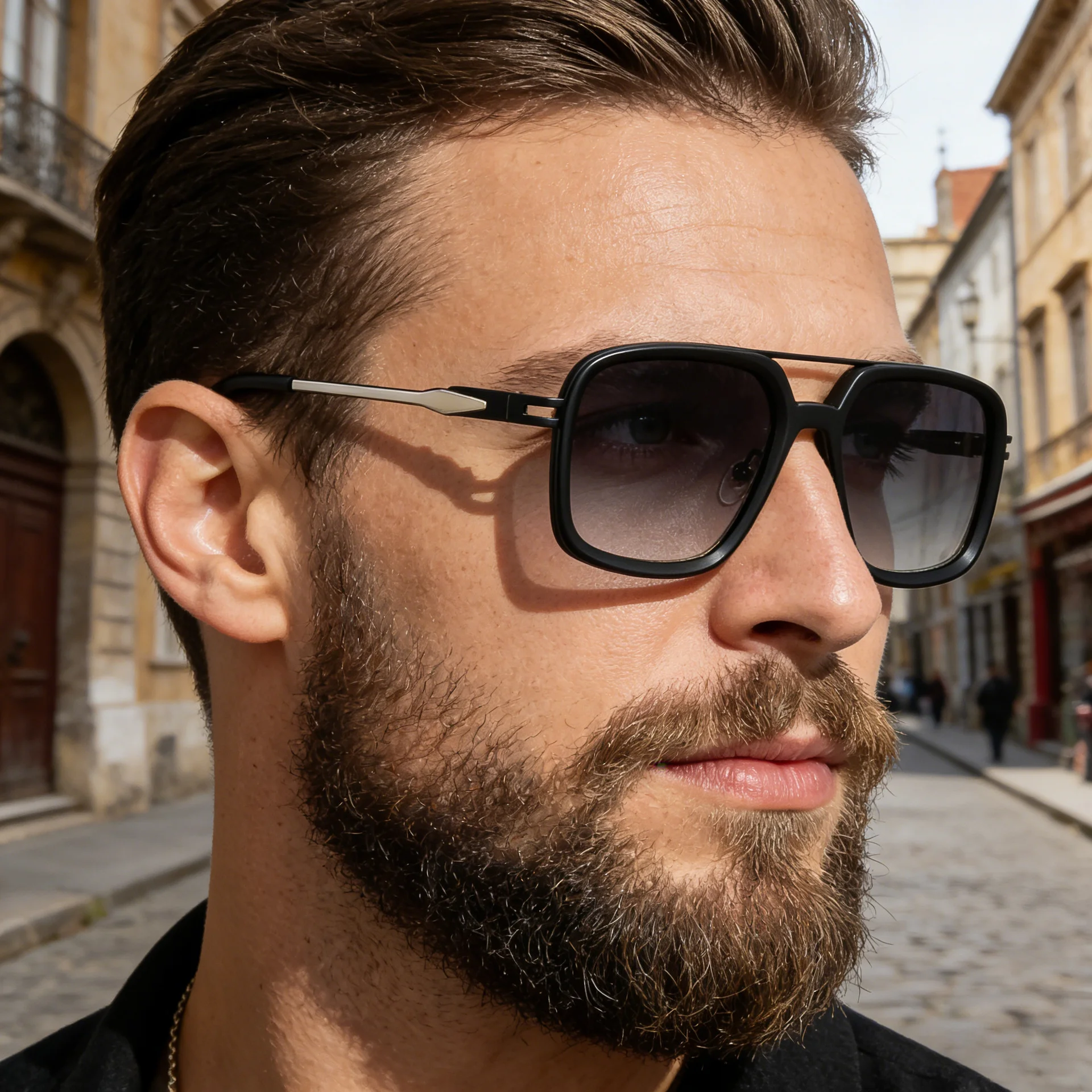 Black PC Men's Premium Retro Square Sunglasses - High-End Polarized Driving Shades Wholesale - Details 1