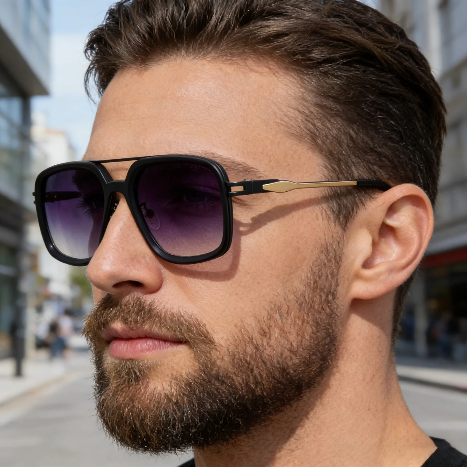 Black PC Men's Premium Retro Square Sunglasses - High-End Polarized Driving Shades Wholesale - Details 2