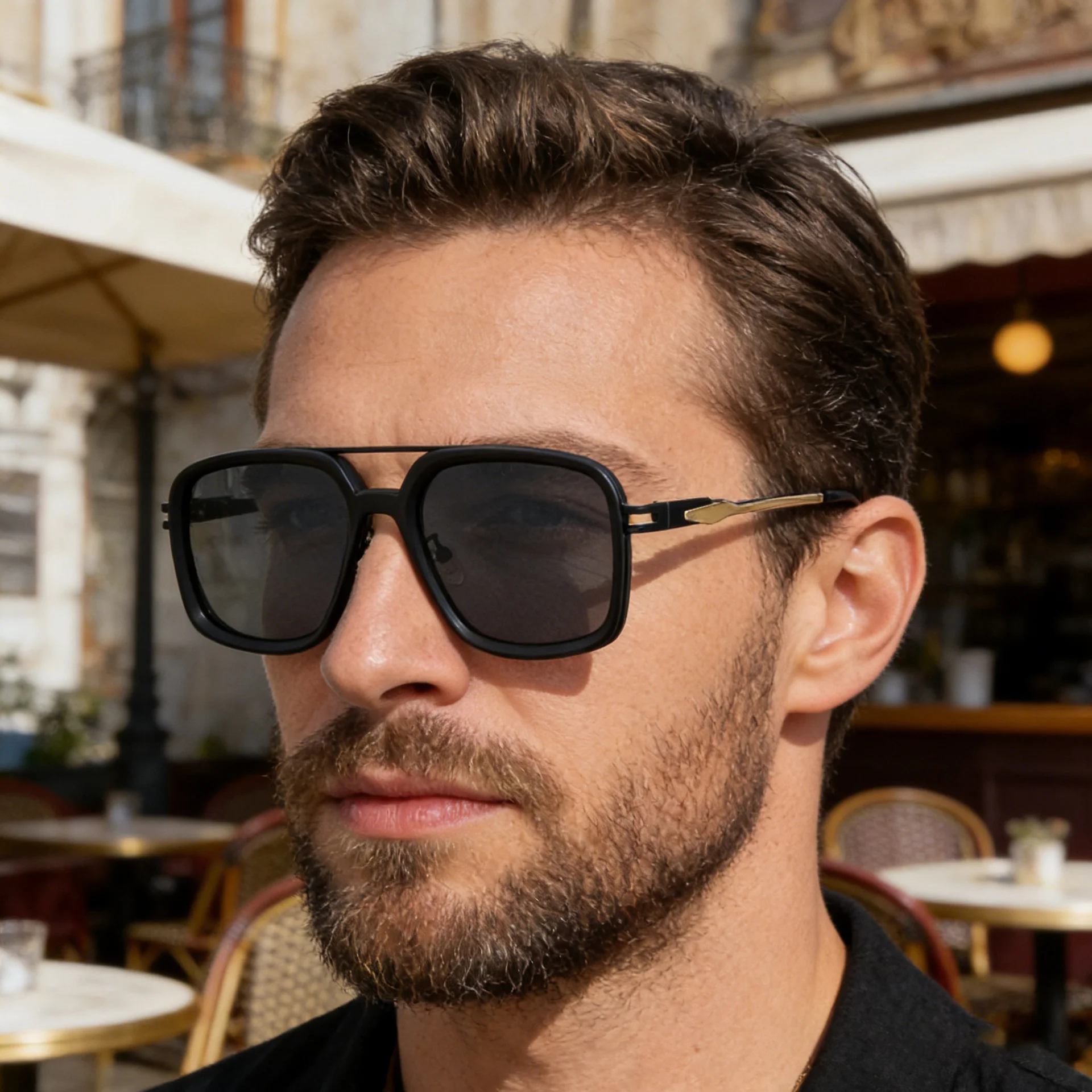 Black PC Men's Premium Retro Square Sunglasses - High-End Polarized Driving Shades Wholesale - Details 4