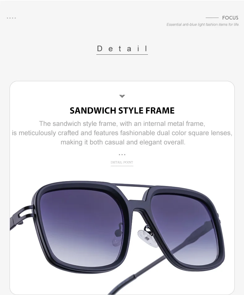 Black PC Men's Premium Retro Square Sunglasses - High-End Polarized Driving Shades Wholesale - Details 14