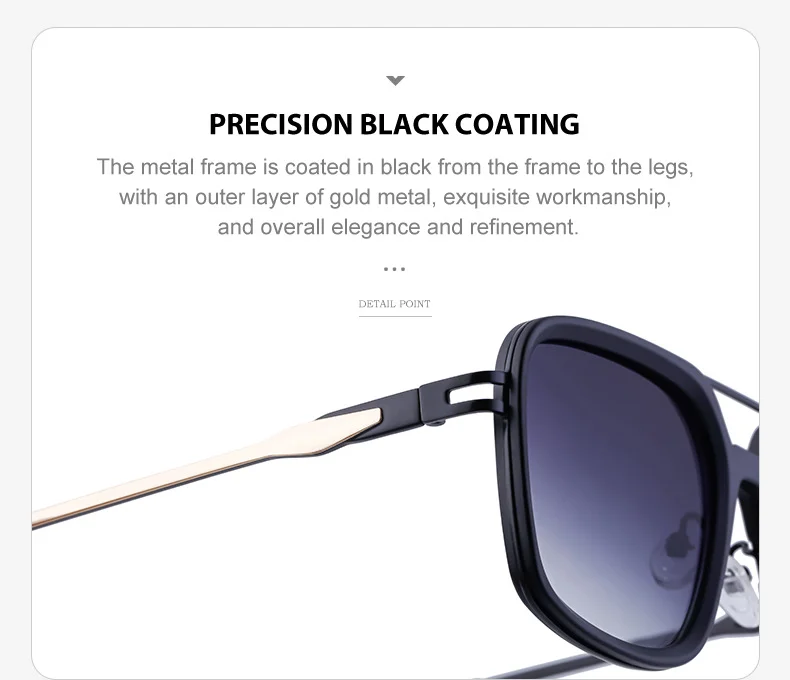 Black PC Men's Premium Retro Square Sunglasses - High-End Polarized Driving Shades Wholesale - Details 15