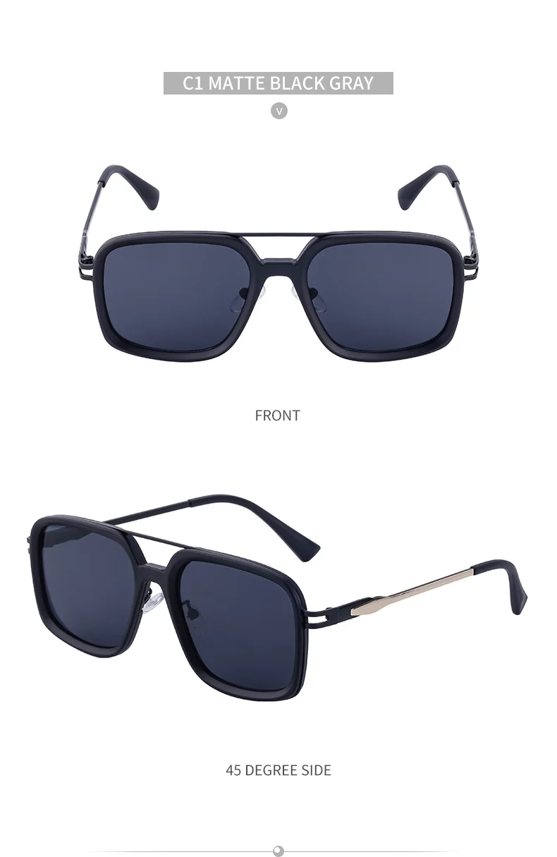 Black PC Men's Premium Retro Square Sunglasses - High-End Polarized Driving Shades Wholesale - Details 27