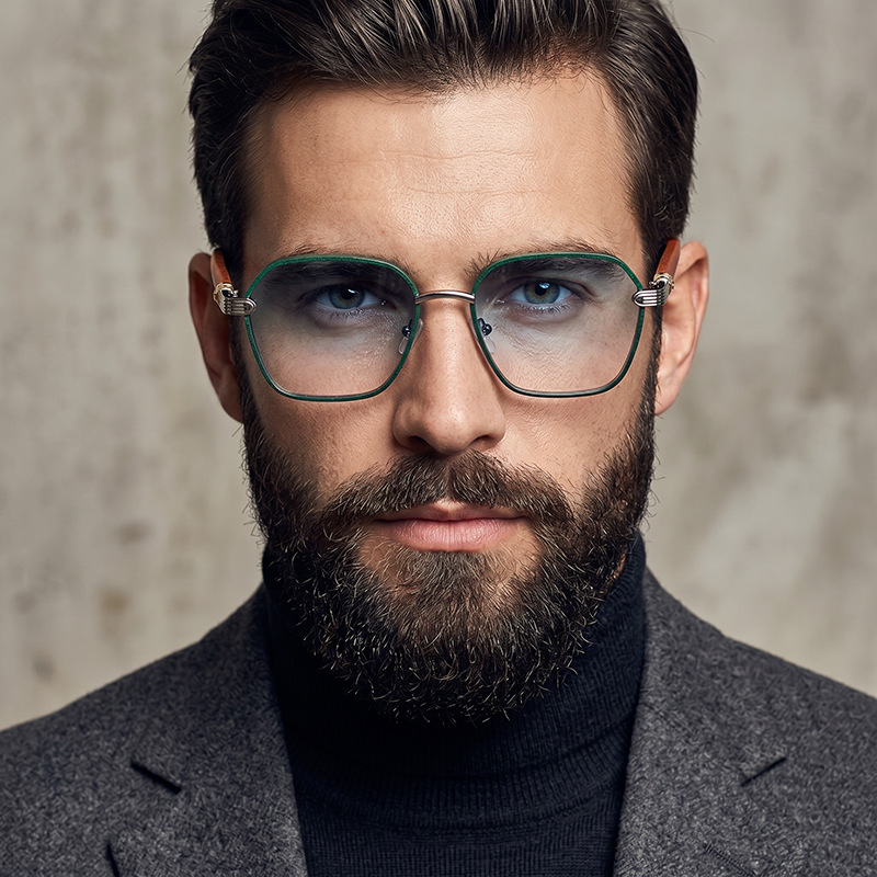 Black Metal Retro Faux Wood Sunglasses - High-End Square Frame Polarized Driving Shades Wholesale - Details 1