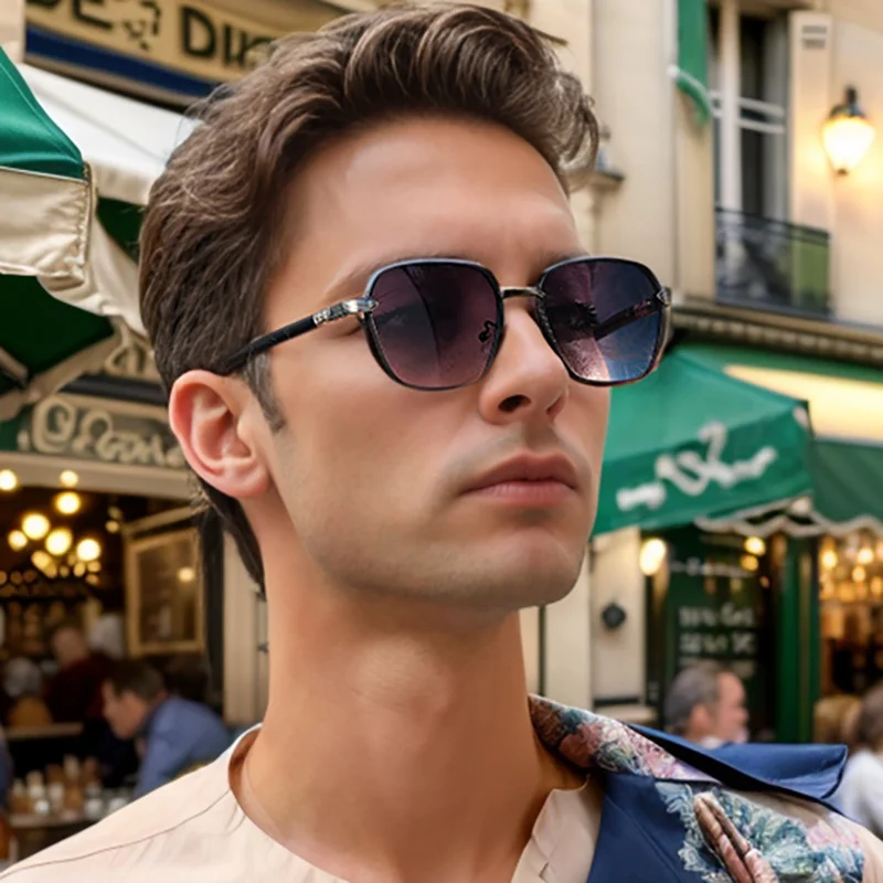 Black Metal Retro Faux Wood Sunglasses - High-End Square Frame Polarized Driving Shades Wholesale - Details 4