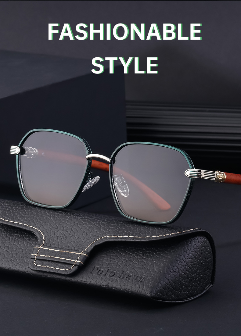 Black Metal Retro Faux Wood Sunglasses - High-End Square Frame Polarized Driving Shades Wholesale - Details 9
