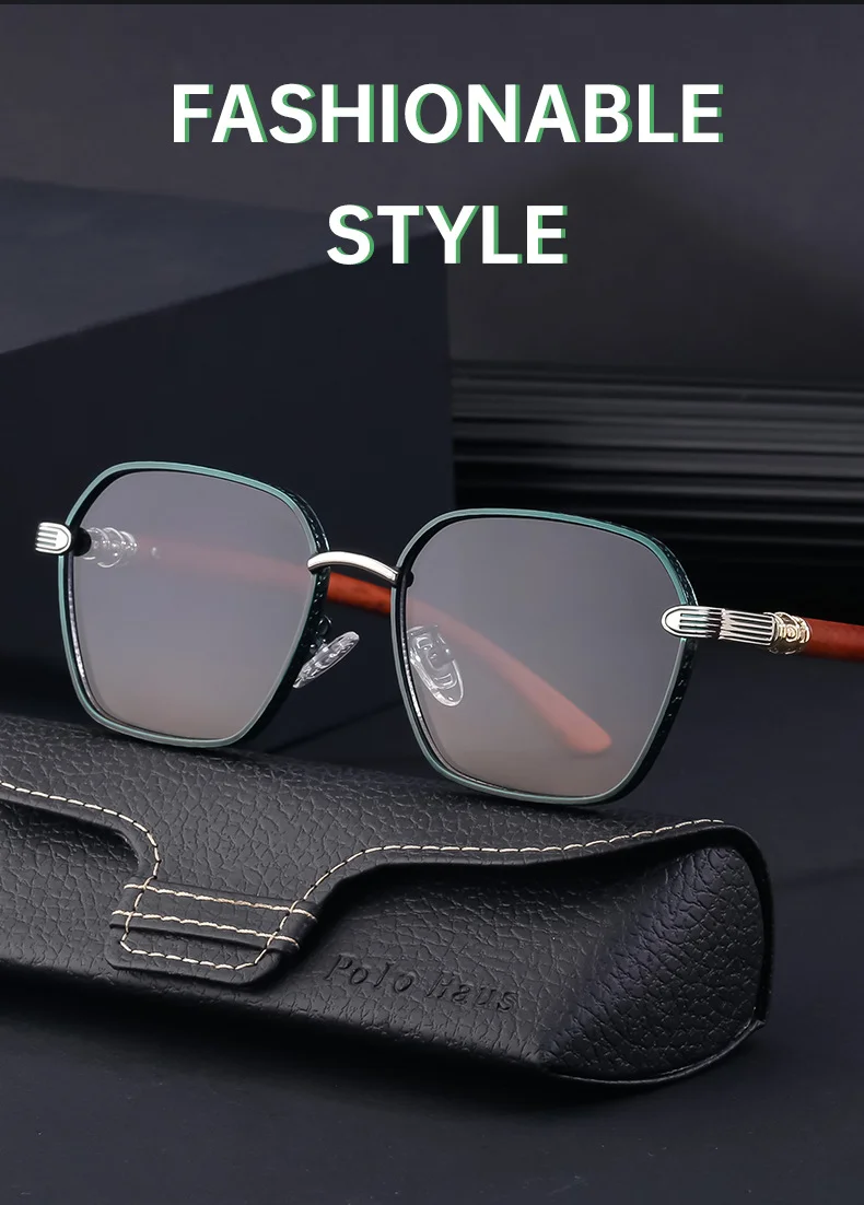 Black Metal Retro Faux Wood Sunglasses - High-End Square Frame Polarized Driving Shades Wholesale - Details 9