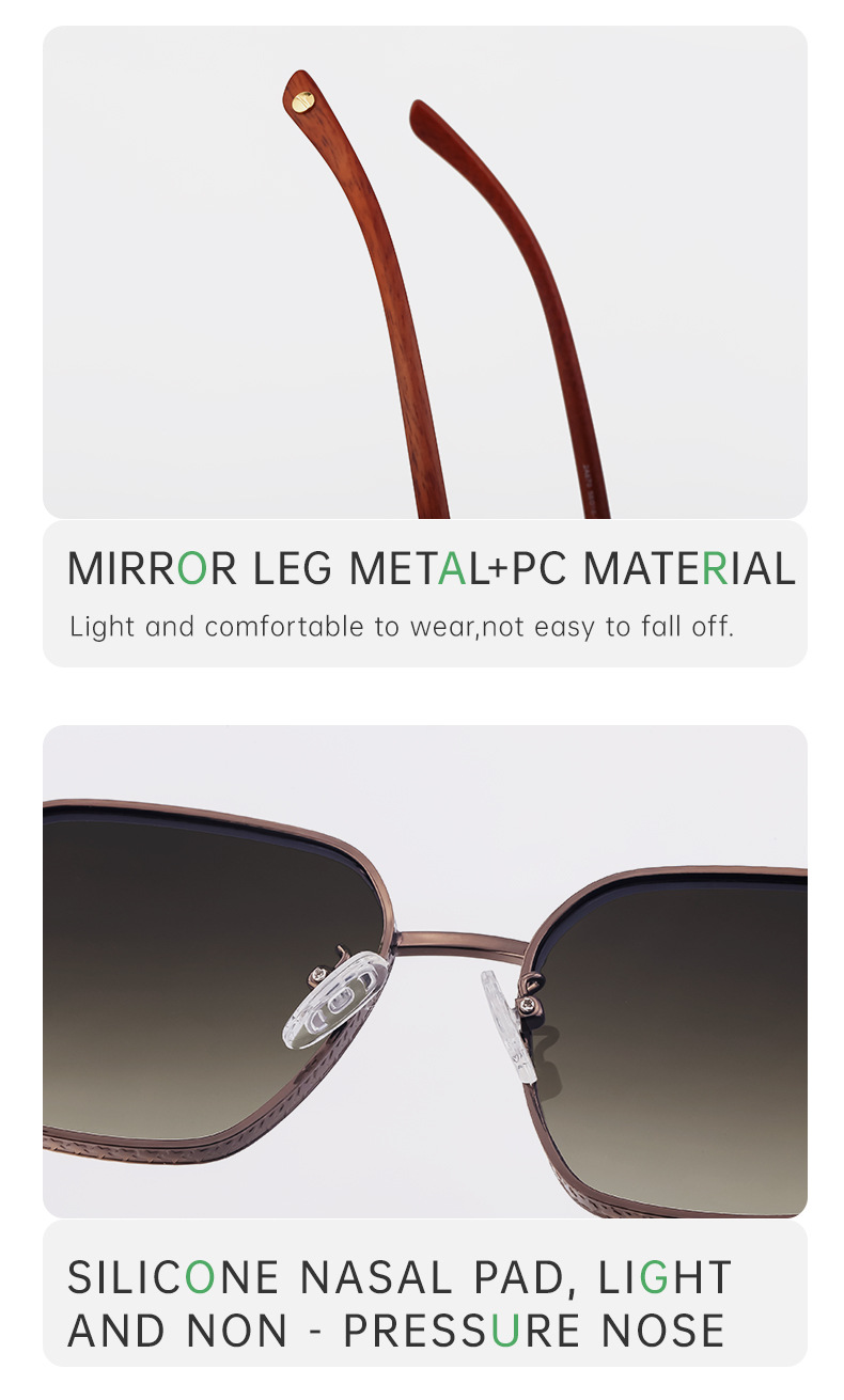 Black Metal Retro Faux Wood Sunglasses - High-End Square Frame Polarized Driving Shades Wholesale - Details 14
