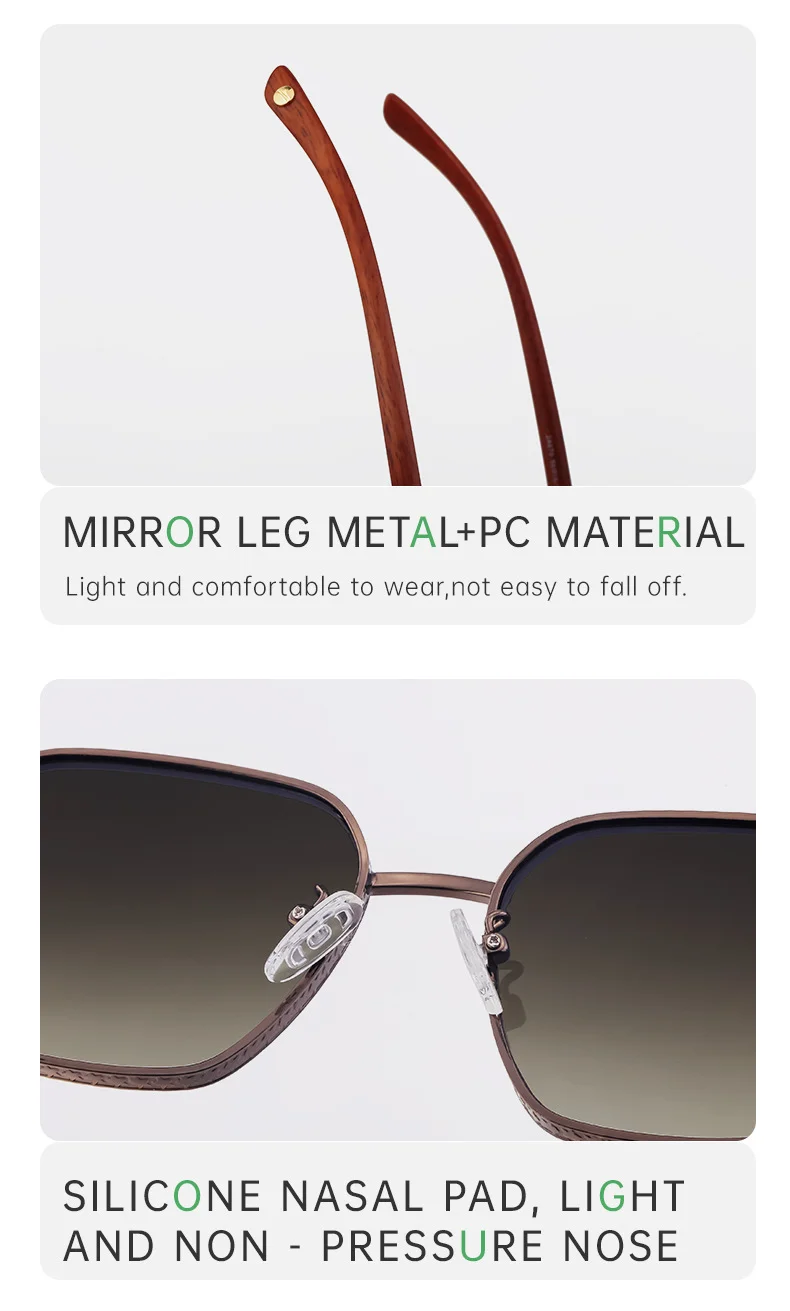 Black Metal Retro Faux Wood Sunglasses - High-End Square Frame Polarized Driving Shades Wholesale - Details 14