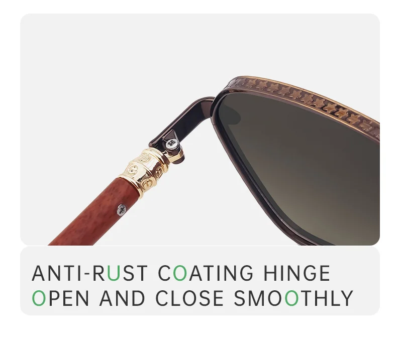 Black Metal Retro Faux Wood Sunglasses - High-End Square Frame Polarized Driving Shades Wholesale - Details 15