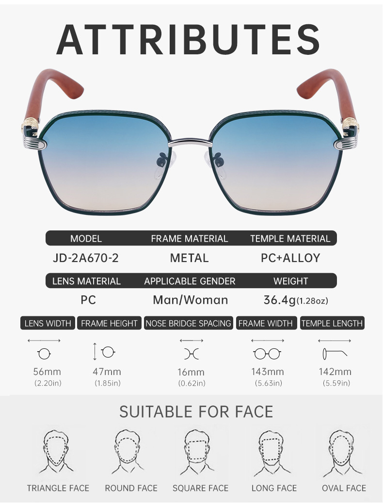 Black Metal Retro Faux Wood Sunglasses - High-End Square Frame Polarized Driving Shades Wholesale - Details 17