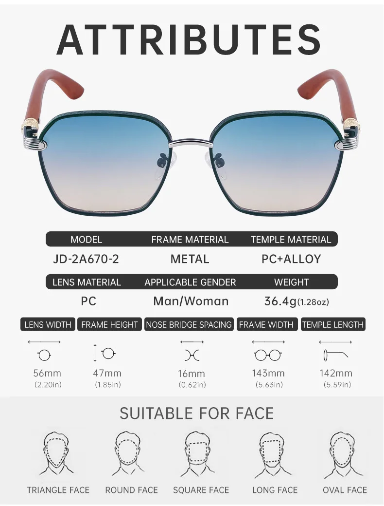 Black Metal Retro Faux Wood Sunglasses - High-End Square Frame Polarized Driving Shades Wholesale - Details 17