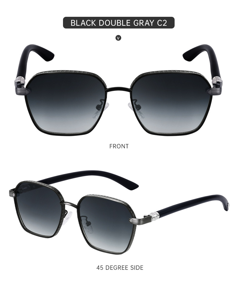 Black Metal Retro Faux Wood Sunglasses - High-End Square Frame Polarized Driving Shades Wholesale - Details 19