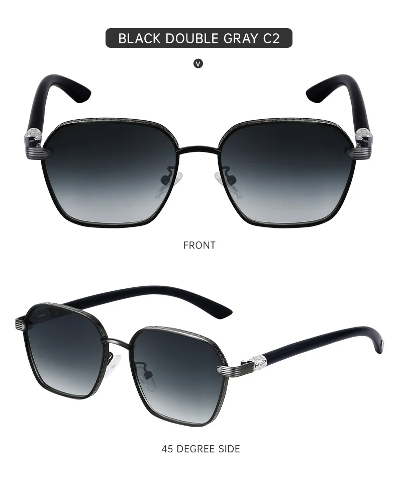 Black Metal Retro Faux Wood Sunglasses - High-End Square Frame Polarized Driving Shades Wholesale - Details 19