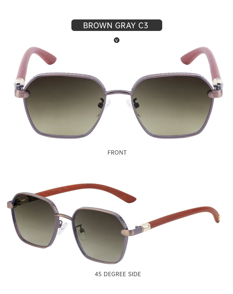 Black Metal Retro Faux Wood Sunglasses - High-End Square Frame Polarized Driving Shades Wholesale - Details 20