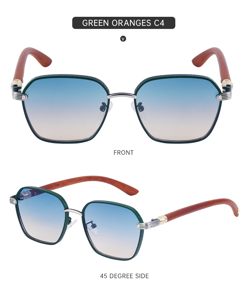 Black Metal Retro Faux Wood Sunglasses - High-End Square Frame Polarized Driving Shades Wholesale - Details 21