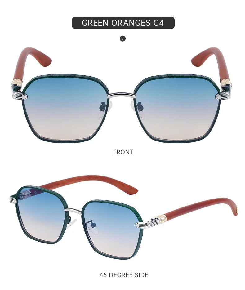 Black Metal Retro Faux Wood Sunglasses - High-End Square Frame Polarized Driving Shades Wholesale - Details 21