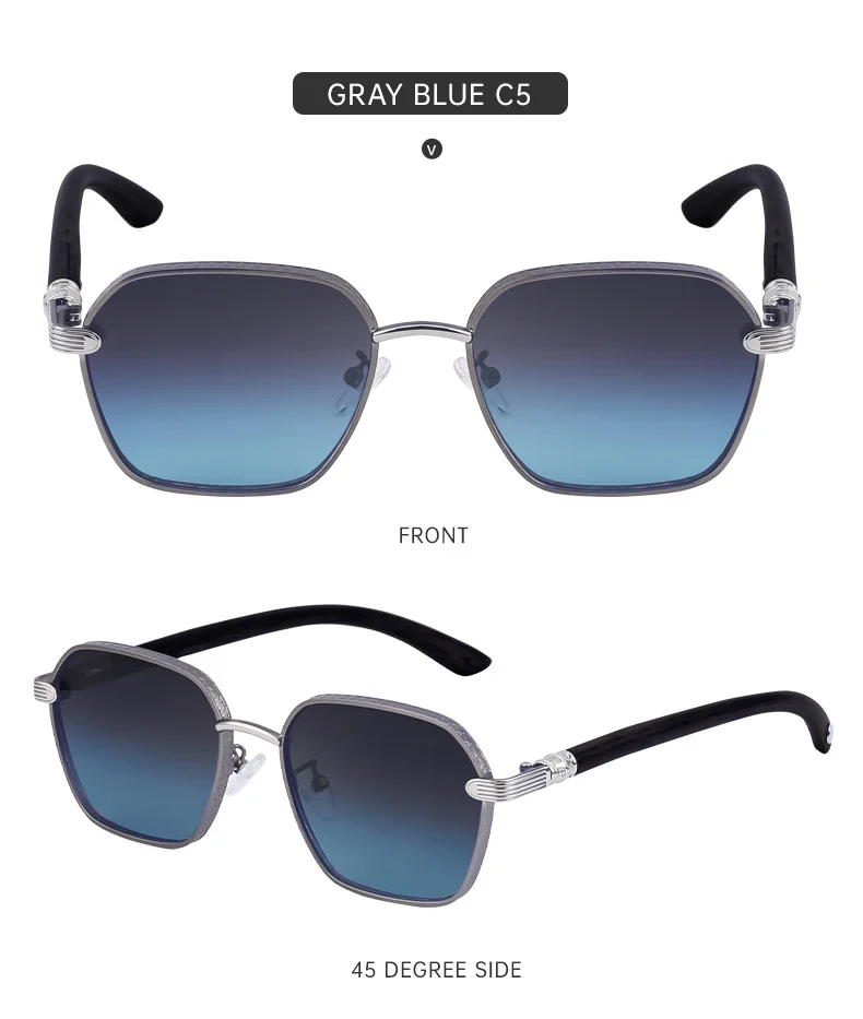 Black Metal Retro Faux Wood Sunglasses - High-End Square Frame Polarized Driving Shades Wholesale - Details 22