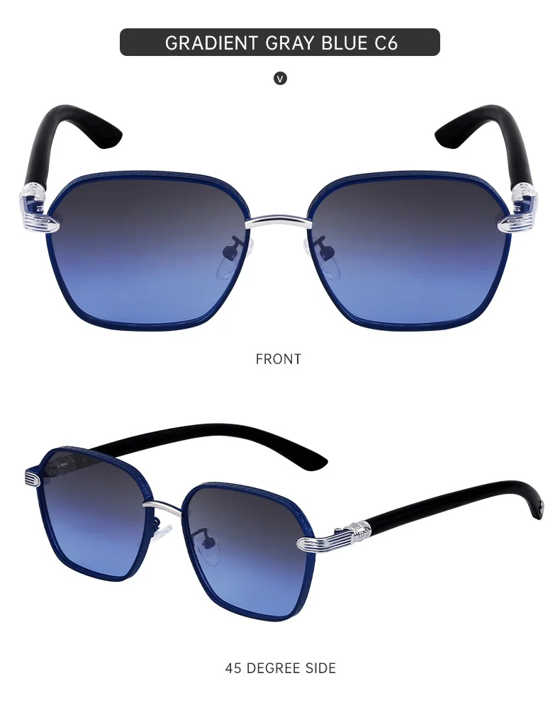 Black Metal Retro Faux Wood Sunglasses - High-End Square Frame Polarized Driving Shades Wholesale - Details 23