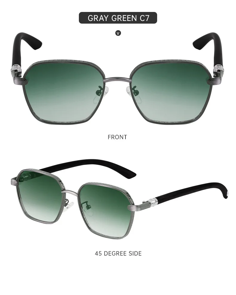Black Metal Retro Faux Wood Sunglasses - High-End Square Frame Polarized Driving Shades Wholesale - Details 24