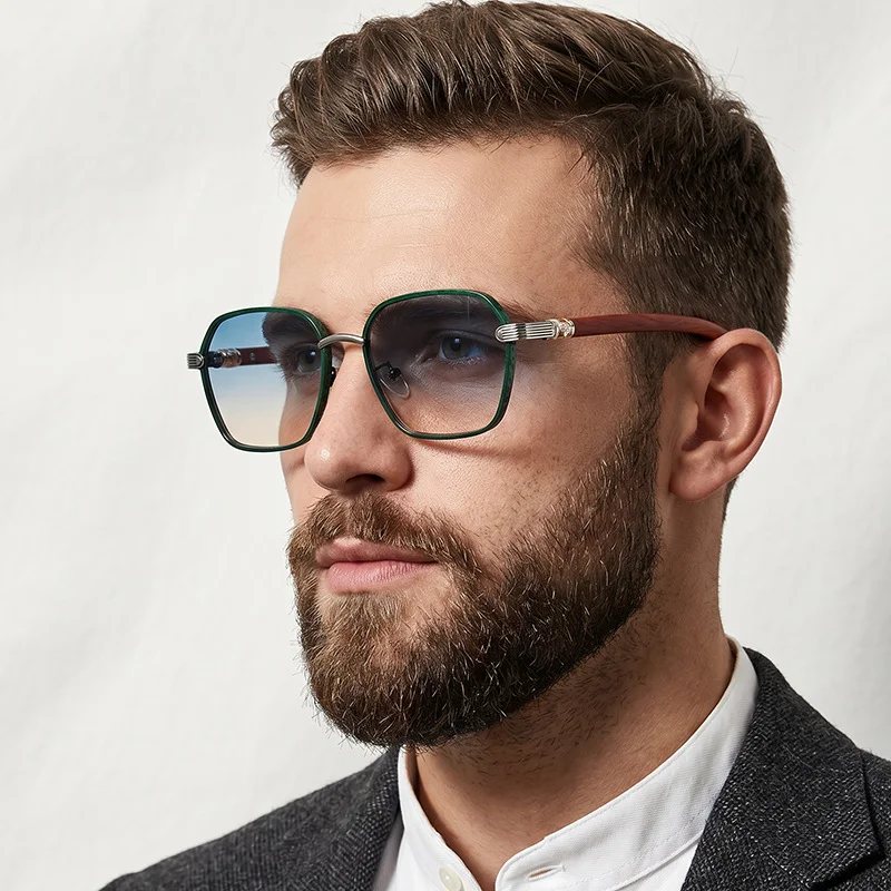 Black Metal Retro Faux Wood Sunglasses - High-End Square Frame Polarized Driving Shades Wholesale - View 1