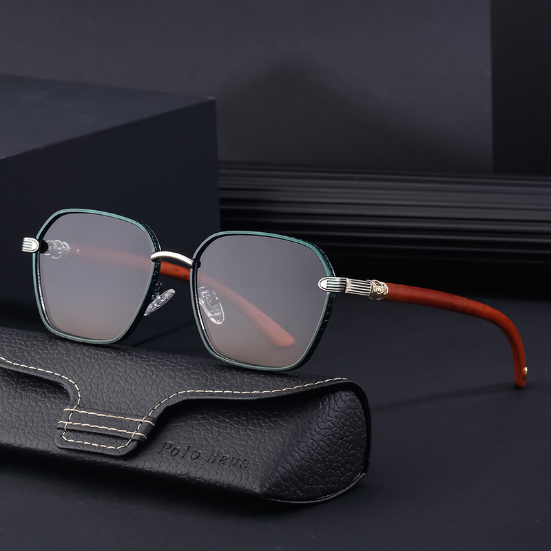 Black Metal Retro Faux Wood Sunglasses - High-End Square Frame Polarized Driving Shades Wholesale - View 3