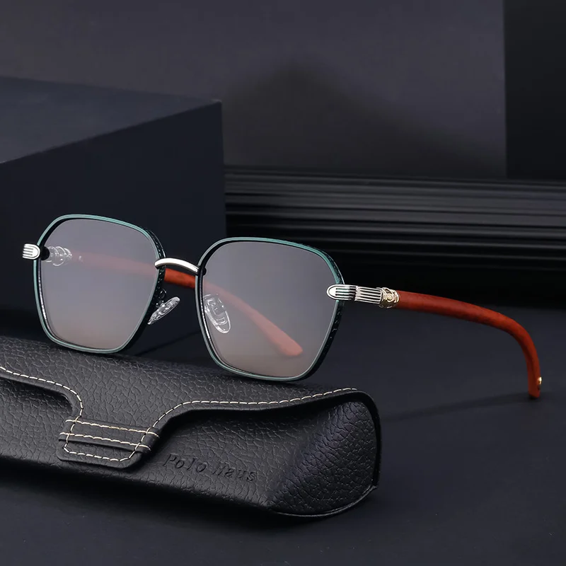 Black Metal Retro Faux Wood Sunglasses - High-End Square Frame Polarized Driving Shades Wholesale - View 3