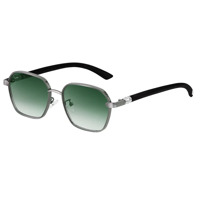 Black Metal Retro Faux Wood Sunglasses - High-End Square Frame Polarized Driving Shades Wholesale - View 5