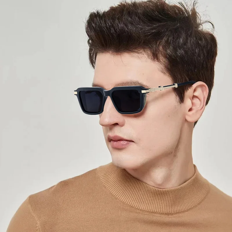 Black Metal Unisex Retro Steampunk Sunglasses - Trendy Small Square Frame Fashion Shades - Details 4